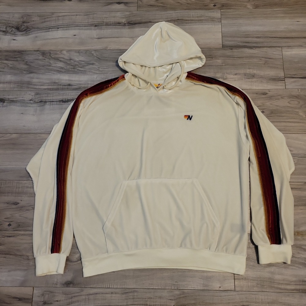 AVIATOR NATION Men Women Classic Velvet Relaxed Pullover Hoodie White Unisex M